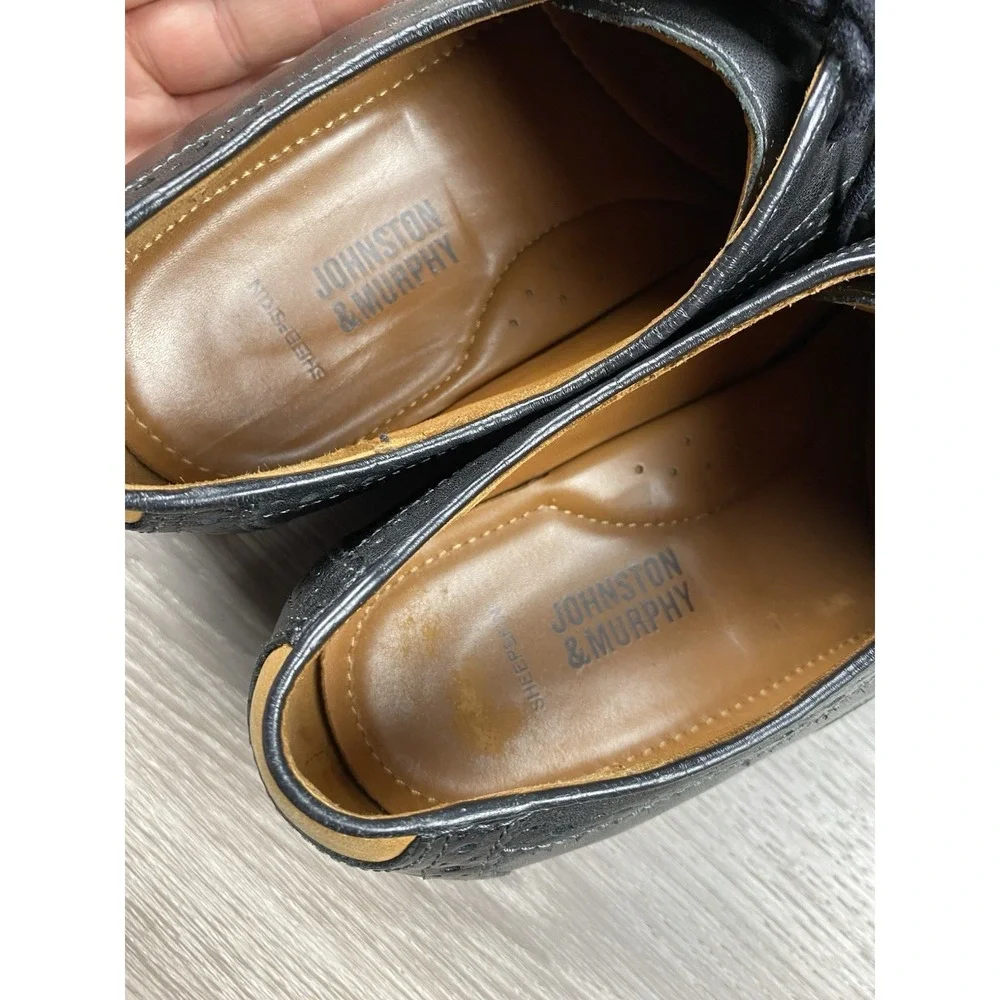 Johnston & Murphy Men's Sheepskin Warner Y Mac Lace Up Oxfords Black Size 10.5 D